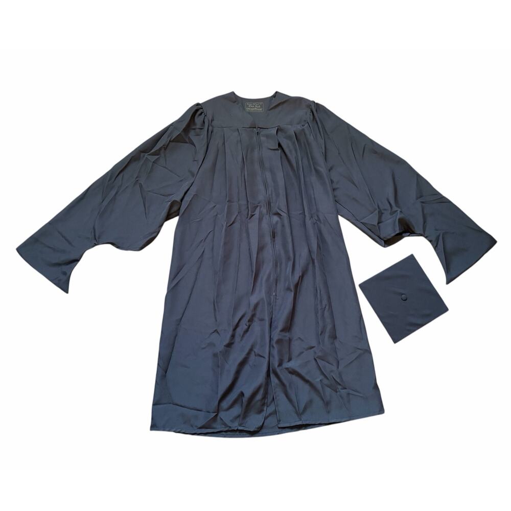 Oak Hall Green Weaver Unisex Black Graduation Masters Cap and Gown Sz 5'9"-5'11"